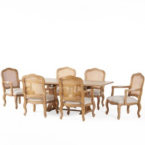 Christopher Knight Home Hagen 7 Pieces French Country Upholstered Wood and Cane Expandable Dining Set - 1 of 4