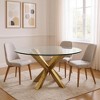 HomeRoots 54" Clear and Gold Glass and Metal Cross Leg Base Round Top Dining Table - 2 of 4