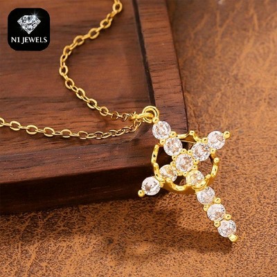 Boersma Classic Crown & Cross Pendant Choker Necklace – Unisex Trendy Jewelry for Women, Men & Girls, Daily Wear & Party Outfit Accessory