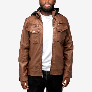 X RAY Mens Motorcycle PU Leather Jacket With Faux Shearing Lining - 1 of 4