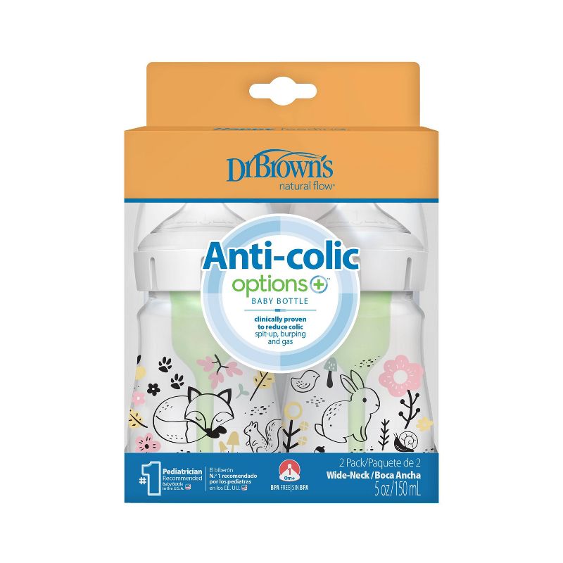 Dr. Brown&#39;s Anti-Colic Options+ Wide-Neck Baby Bottle - Woodland Designs - 5 fl oz/2pk, 2 of 11