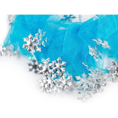 Medium Blue Tulle Dog Collar with Silver Snowflakes