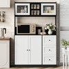 67" Tall Kitchen Hutch Storage Cabinet, Farmhosue Coffee Bar Cabinet with 3 Drawers and LED Lights, Freestanding Food Pantry Cabinet with Countertop - 3 of 4
