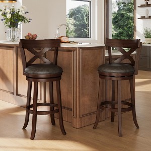 Captiva Designs 30 inch Swivel Bar Stools with Faux Leather Upholstered Seat & Rubberwood Frame & Wrap-Around Footrest - 1 of 4