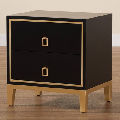 Donald Black and Gold Wood Metal 2-Drawer End Table