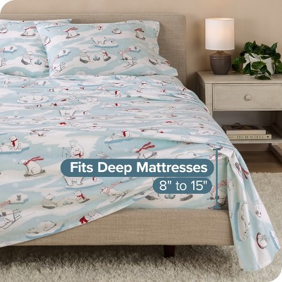Twin XL Polar Bears Cotton Flannel Deep Pocket Sheet Set