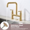 WOWOW Double Handle Bridge Faucet with Kitchen Sink Hole Cover in Brushed Gold - 2 of 4