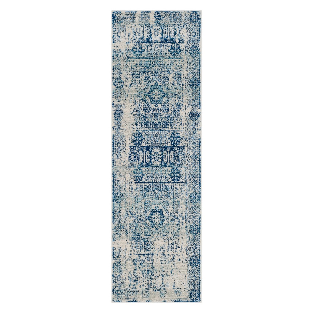 2'2inx9' Runner Medallion Loomed Rug Ivory/Blue - Safavieh