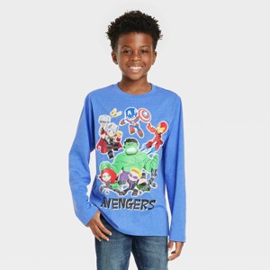 Boys' Marvel Avengers Long Sleeve Graphic T-Shirt - Blue - 1 of 3