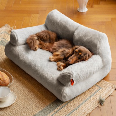 Bencmate Cat Couch Bed for Indoor Cats, Fluffy Pet Beds with Non Slip Bottom, Grey(26"*14.5"*13")