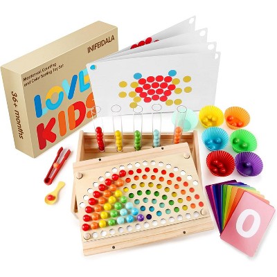 Rainbow Sorting and Stacking Toy Set with Clip Beads and Peg Board, Fine Motor Skills Game for Ages 3-6 Count version