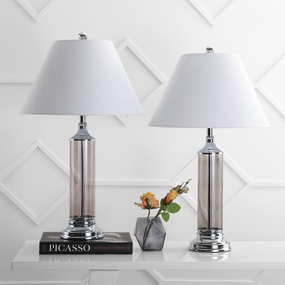 Astor Smoked Gray Glass LED Table Lamp Set with Chrome Base