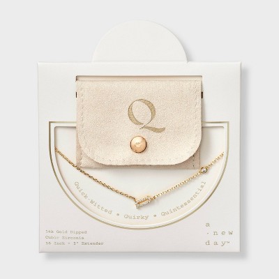 14K Gold Dipped Cubic Zirconia Initial Necklace - A New Day™