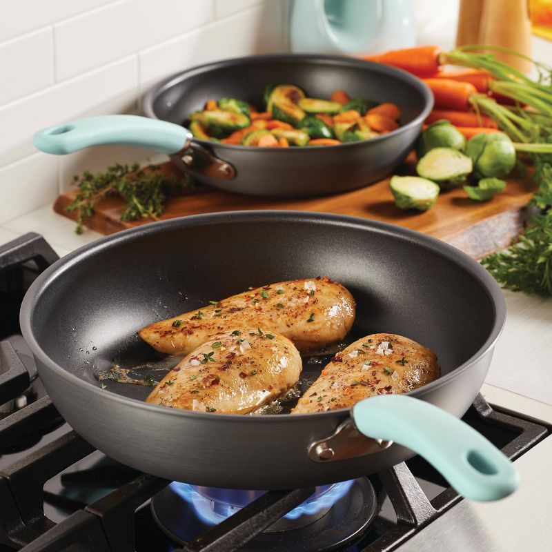 Rachael Ray Create Delicious 2pc Hard Anodized Aluminum Frying Pan Set Blue Handles, 3 of 6