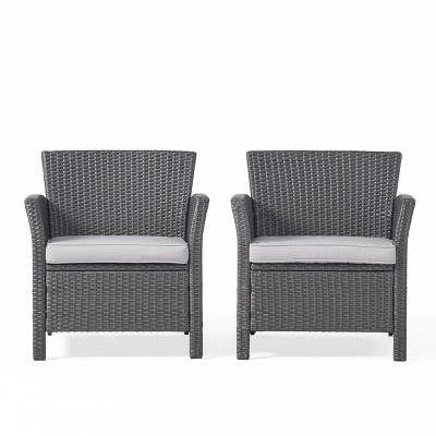 Christopher Knight Home Lucia Outdoor Wicker Club Chairs with Cushion (Set of 2), Gray/Light Gray