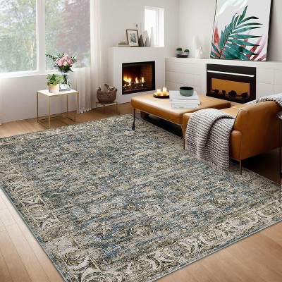 Vintage Washable Area Rug – Non-Slip, Large Boho Indoor Carpet for Bedroom, Living Room, Dining Room, Home Office