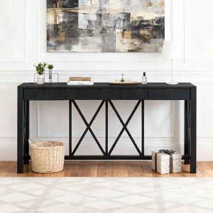 Luxystar 60'' Console Table with 4 Spacious Drawers, Open Bottom Storage for Living Room and Hallway, Black - 1 of 4