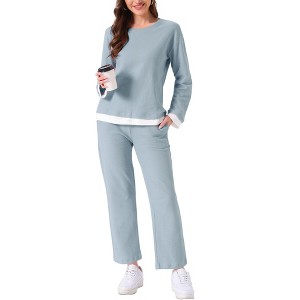 INSPIRE CHIC Women's Cotton Pajamas Waffle Long Sleeves Top and Pants with Pockets Lounge Sets - 1 of 4