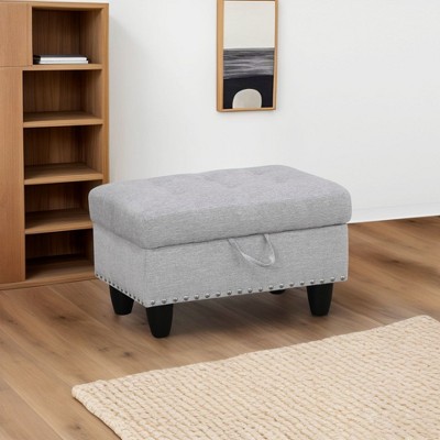 DOMETOUR Gray White Flannel Storage Ottoman - Versatile Living Room Footstool with Hidden Compartment