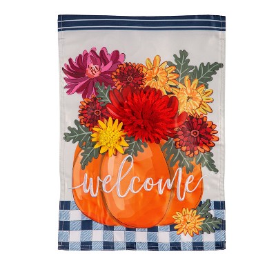 Evergreen Mums and Pumpkin Appliques Garden Flag 12 x 18 Inches Indoor Outdoor Decor