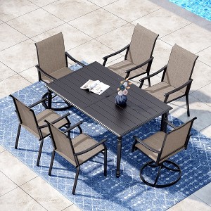 Captiva Designs 7pc Outdoor Patio Black Steel Dining Table & Brown Textilene Arm Chairs - 1 of 4