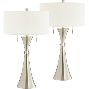 360 Lighting Rachel Modern Table Lamps 28" Tall Set of 2 Concave Column Hourglass Metal White Drum Shade for Bedroom Living Room Bedside Nightstand - 1 of 4