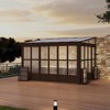 Mondawe 10x12FT Lean to Sunroom Wall Mounted Solarium with Sloping Polycarbonate Roof, Detachable Screens and 2 Lockable Sliding Doors - 3 of 4