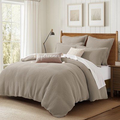 Twin Beige Fawn Cotton Waffle Duvet Cover Set