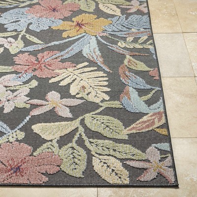 Vicky Charcoal and Blue Floral Synthetic Rectangular Area Rug