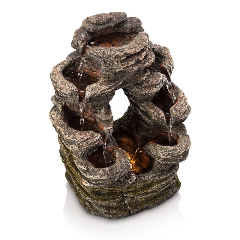 14&#34; Resin Layered Rock Fountain Brown - Alpine Corporation, 6 of 8