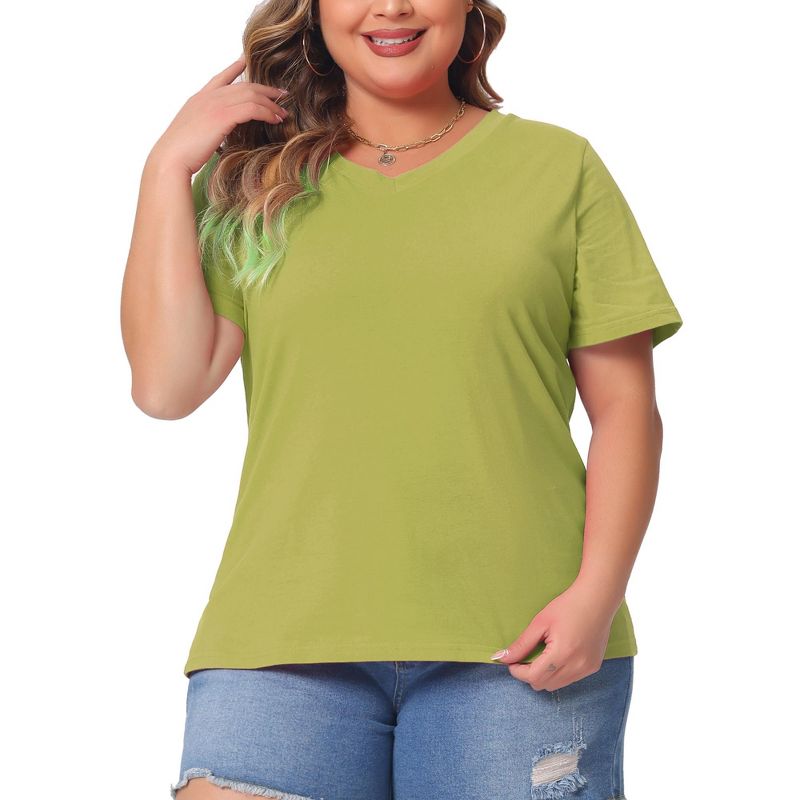 Agnes Orinda Women's Plus Size Basic Casual V Neck Short Sleeve Plain T-shirts, 2 of 6