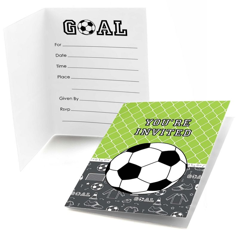 Big Dot of Happiness Goaaal - Soccer - Fill-in Baby Shower or Birthday Party Invitations (8 Count), 1 of 7