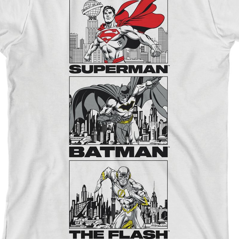 Justice League Superman Batman Flash City Line Art White T-Shirt Toddler Boy to Youth Boy, 2 of 4