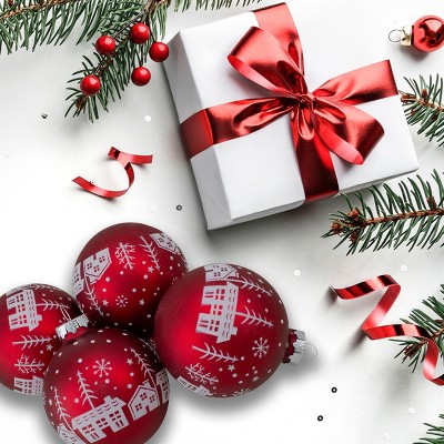 Nordic Matte Red Glass Christmas Ball Ornaments Set of Four