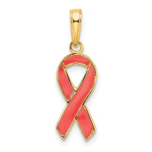 Black Bow Jewelry 14k Yellow Gold & Pink Enamel Awareness Ribbon Pendant, 8mm (5/16 in) - 1 of 4