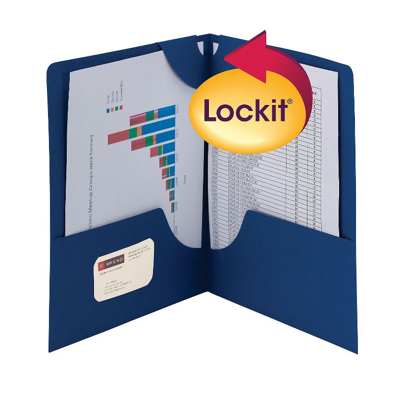 Smead Lockit Two-Pocket Folder Textured Paper 11 x 8 1/2 DK Blue 25/BX 87982, 2 of 9