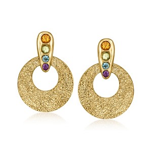 Ross-Simons 0.37 ct. t.w. Multi-Gemstone Open Disc Drop Earrings in 18kt Gold Over Sterling - 1 of 3