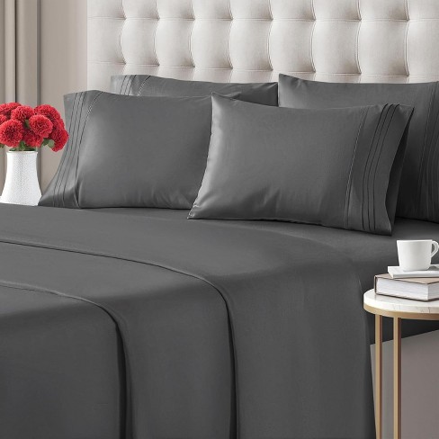 Cgk Linens 6 Piece Microfiber Solid Sheet Set In Dark Grey, Size Full ...