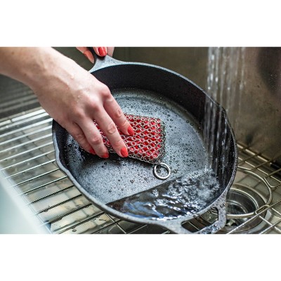 Red and Silver Heavy Duty Stainless Steel Scrubbing Pad