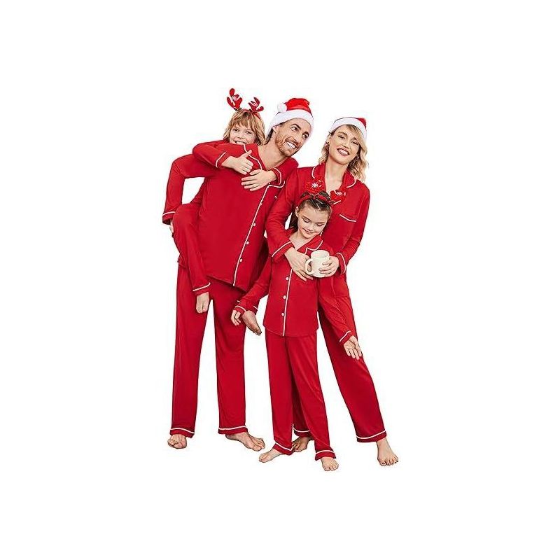 Ekouaer Christmas Family For Kids Matching Pajamas Long Sleeve Button Down Pj Set Festival Party Sleepwear Christmas Red 150