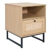 Flash Furniture Malaki Mid-Century Modern Nightstand or End Table with Rattan Accented Drawer, Open Upper Shelf, and Metal Legs - 2 of 4