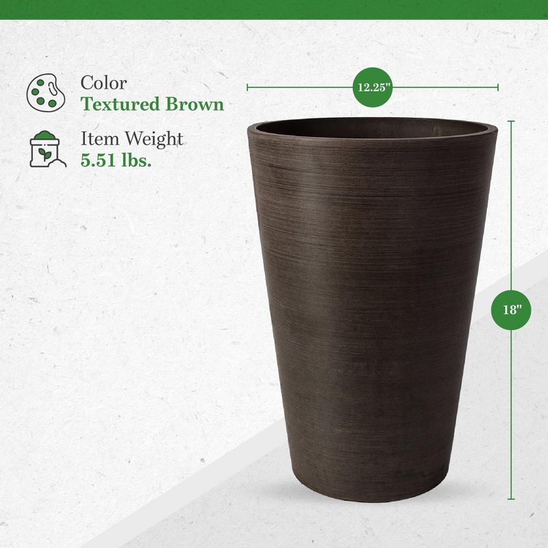Algreen 16130 Valencia 12 x 18 Inch Round Taper Recycled Planter Pot, Chocolate, 5 of 8