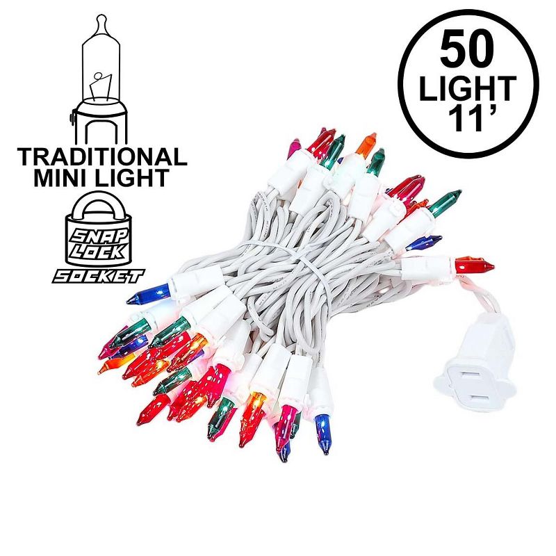 Novelty Lights 50 Light Incandescent Mini Christmas String Lights White Wire 11 Feet, 4 of 7