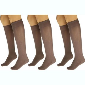 3 Pairs Women's Massage Nylon Sheer Knee High Stockings with Reinforced Toe – 70 Denier - 1 of 1