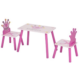 Aghana Digitals Pink Wooden Kids Table & 2 Chairs Set with Crown Design - Safe, Sturdy Furniture - 1 of 4
