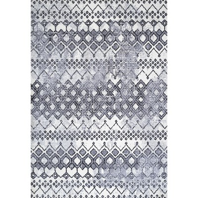 Ivory and Charcoal Moroccan Geometric Distressed Area Rug