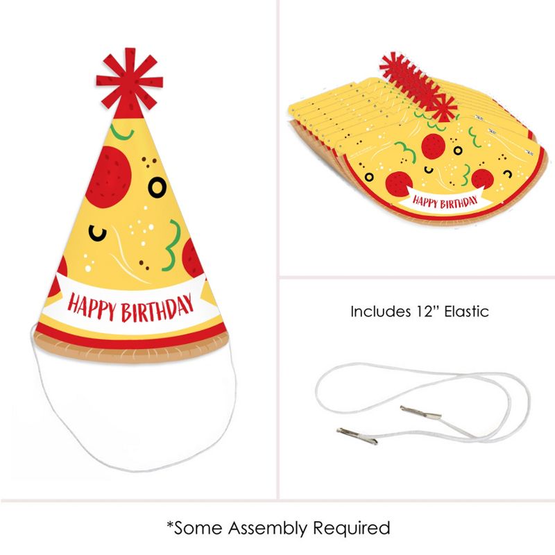 Big Dot of Happiness Pizza Party Time - Cone Happy Birthday Party Hats for Kids and Adults - Set of 8 (Standard Size), 5 of 8