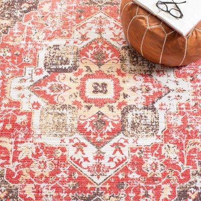 Ivory & Red Flat Woven Cotton Blend 8' x 10' Area Rug