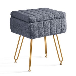 Hyleory Teddy Fabric Storage Ottoman, Vanity Stool Plush with Hidden Storage for Bedroom Living Room Vanity - 1 of 4