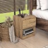 HOMES: Inside + Out Wellsgate Nightstand Modern 1 Drawer with Power Ports Light Oak - 2 of 4